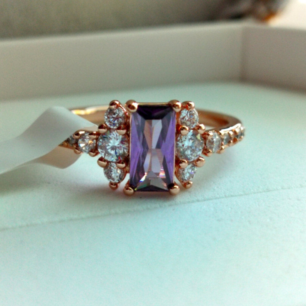 Dark Amethyst Cubic Zirconia rose gold size 7 bomb party